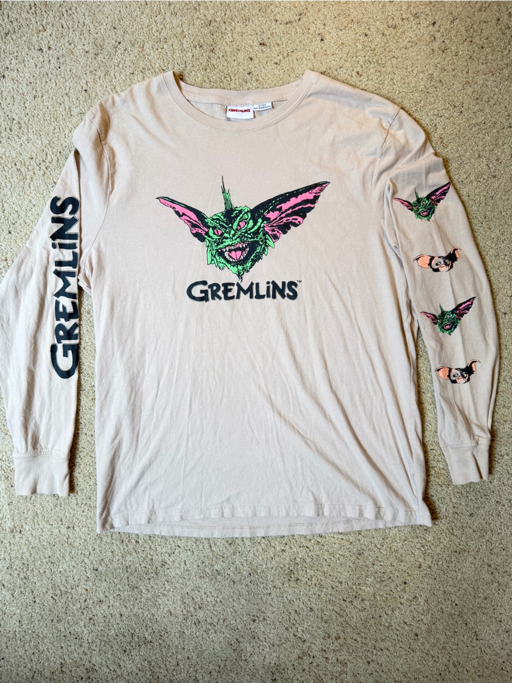 Gremlins Movie Long Sleeve Graphic Tee Shirt Men’s XL Neon Horror Movie